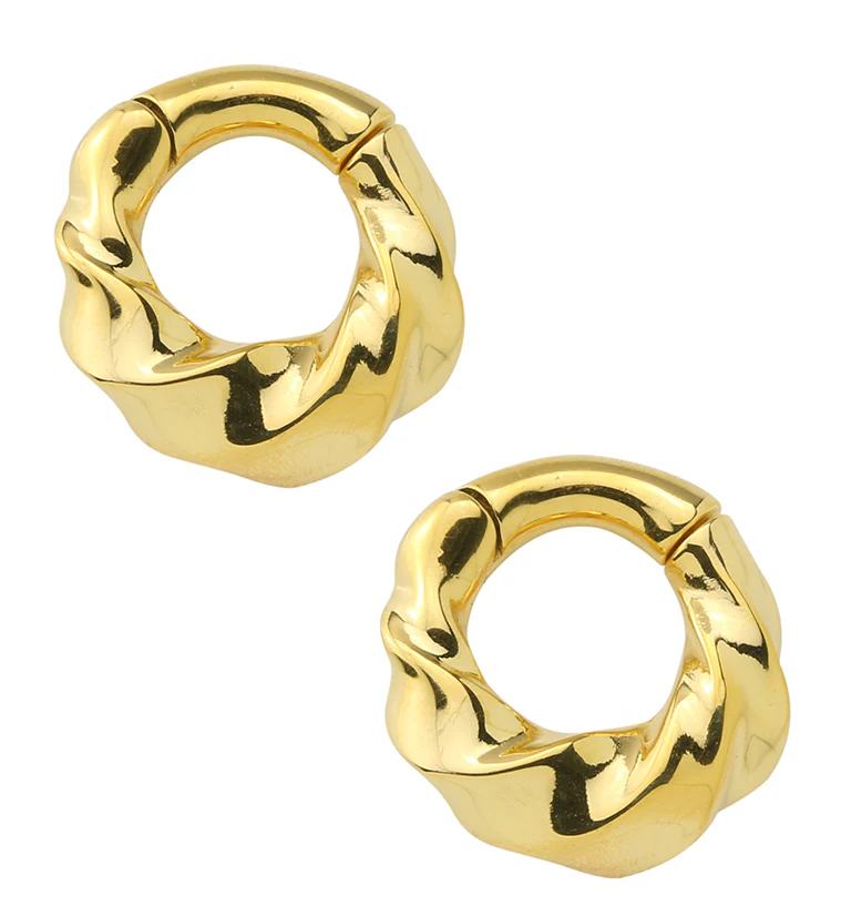 Gold PVD Twirl Hinged Ear Weights - Mrs Treak