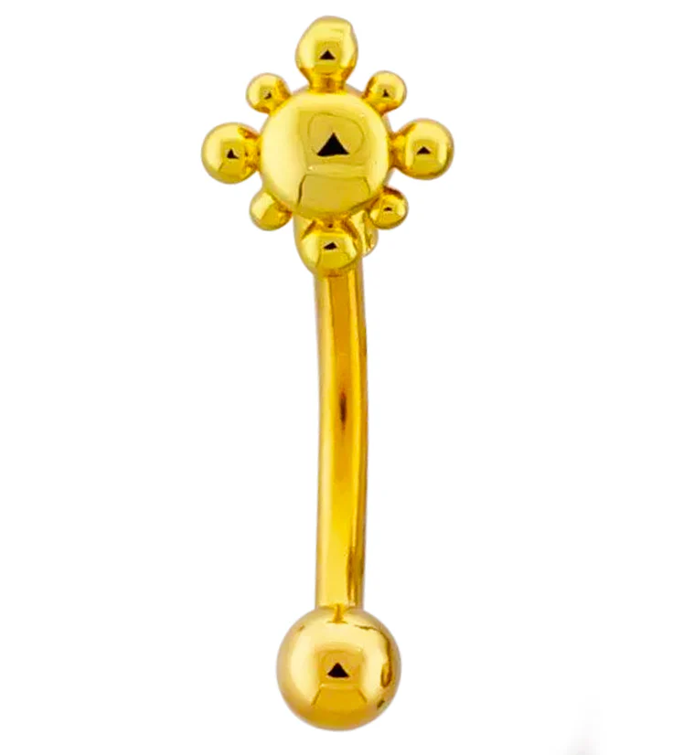 Gold PVD Beaded Sol Stainless Steel Curved Barbell - Mrs Treak