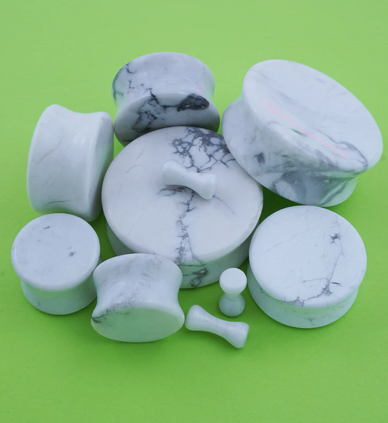 White Howlite Stone Plugs - Mrs Treak