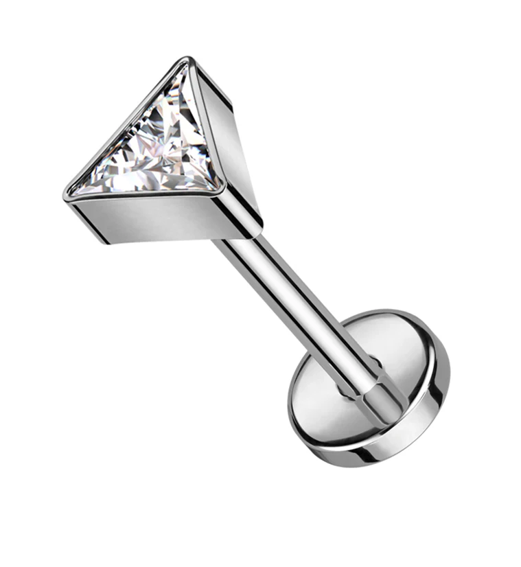Triangle Clear CZ Threadless Titanium Labret - Mrs Treak