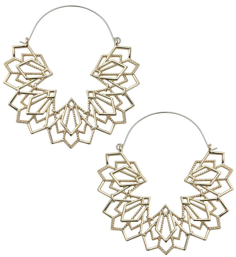 Gold PVD Geo Half Mandala Plug Hoops - Mrs Treak