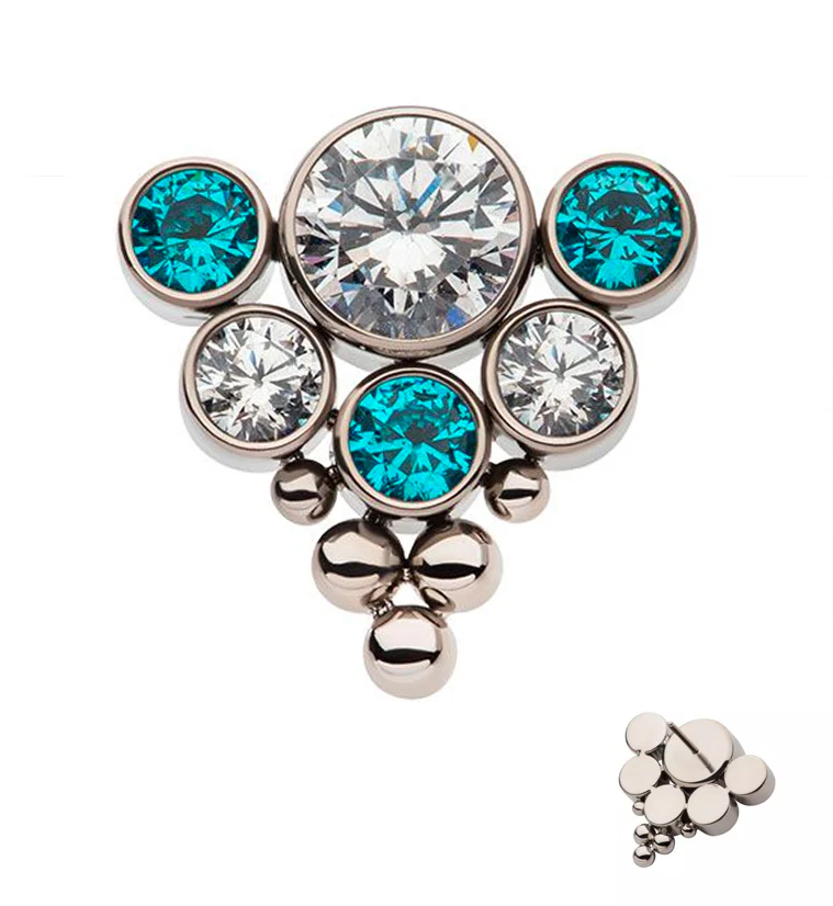 Beaded Hexad Aqua CZ Threadless Titanium Top - Mrs Treak