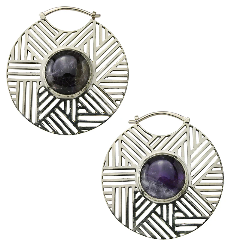 Haphazard Amethyst Stone White Brass Ear Weights - Mrs Treak