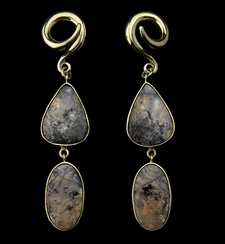 Double Tiger Dendritic Agate Stone Ear Weights Version 5 - Mrs Treak