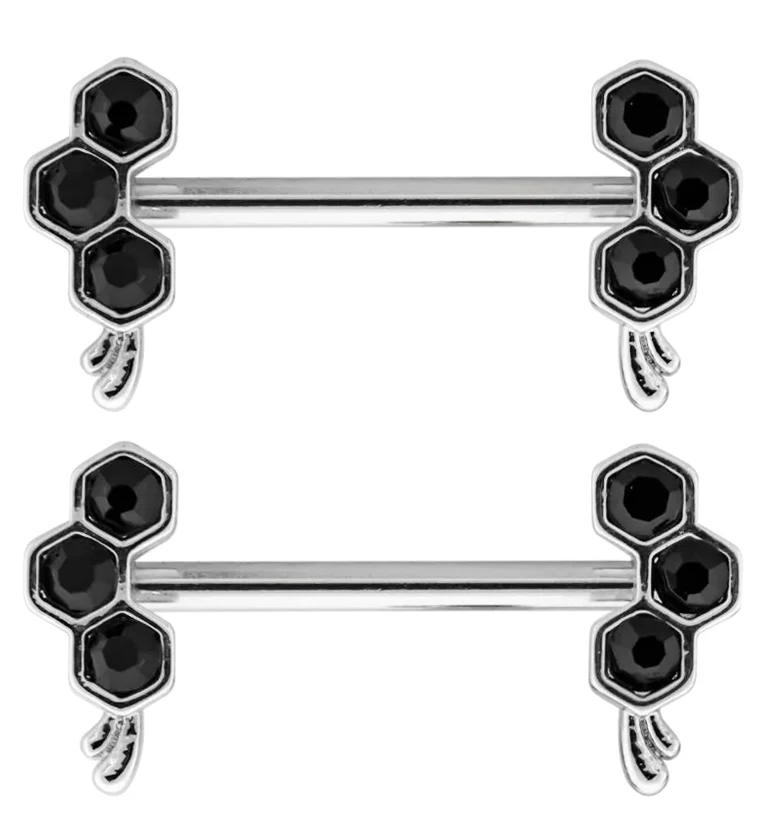 Honeycomb Drip Black CZ Stainless Steel Nipple Barbell - Mrs Treak