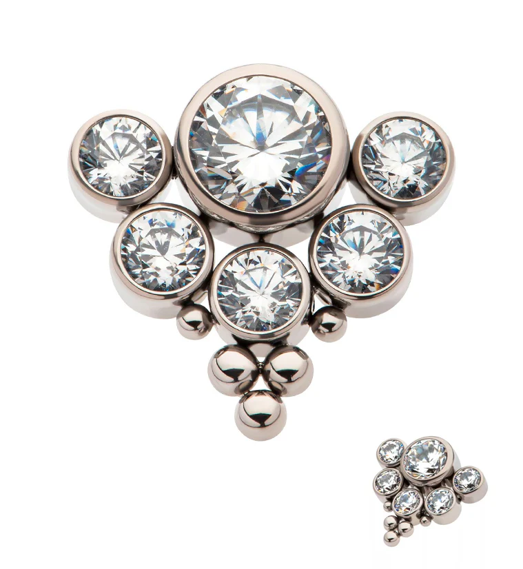 Beaded Hexad Clear CZ Threadless Titanium Top - Mrs Treak