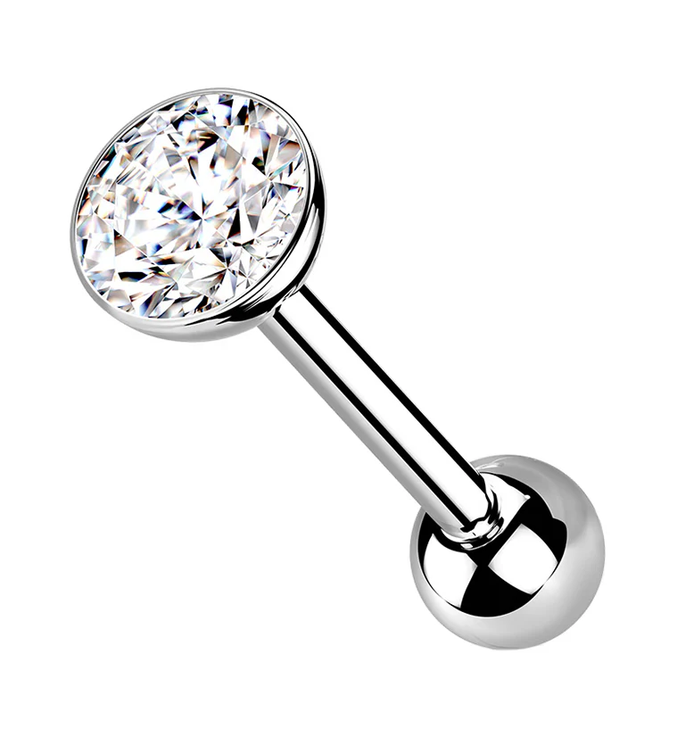 Clear Bezel Set CZ Titanium Threadless Barbell - Mrs Treak