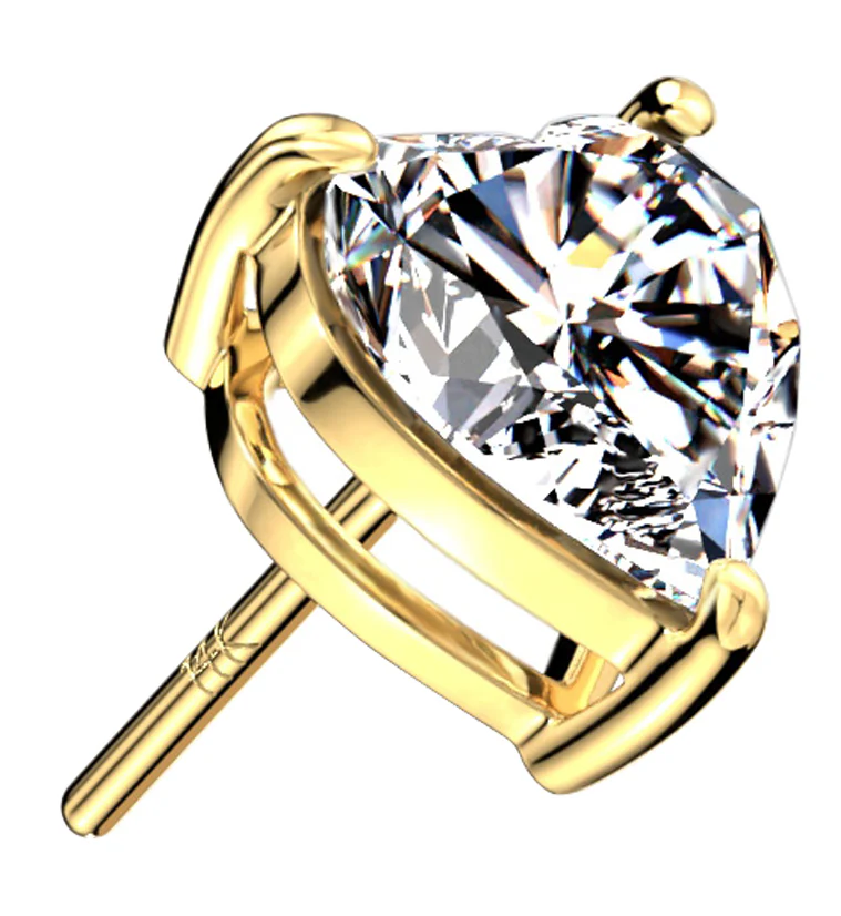 14kt Gold Dual Prong Heart CZ Threadless Top - Mrs Treak