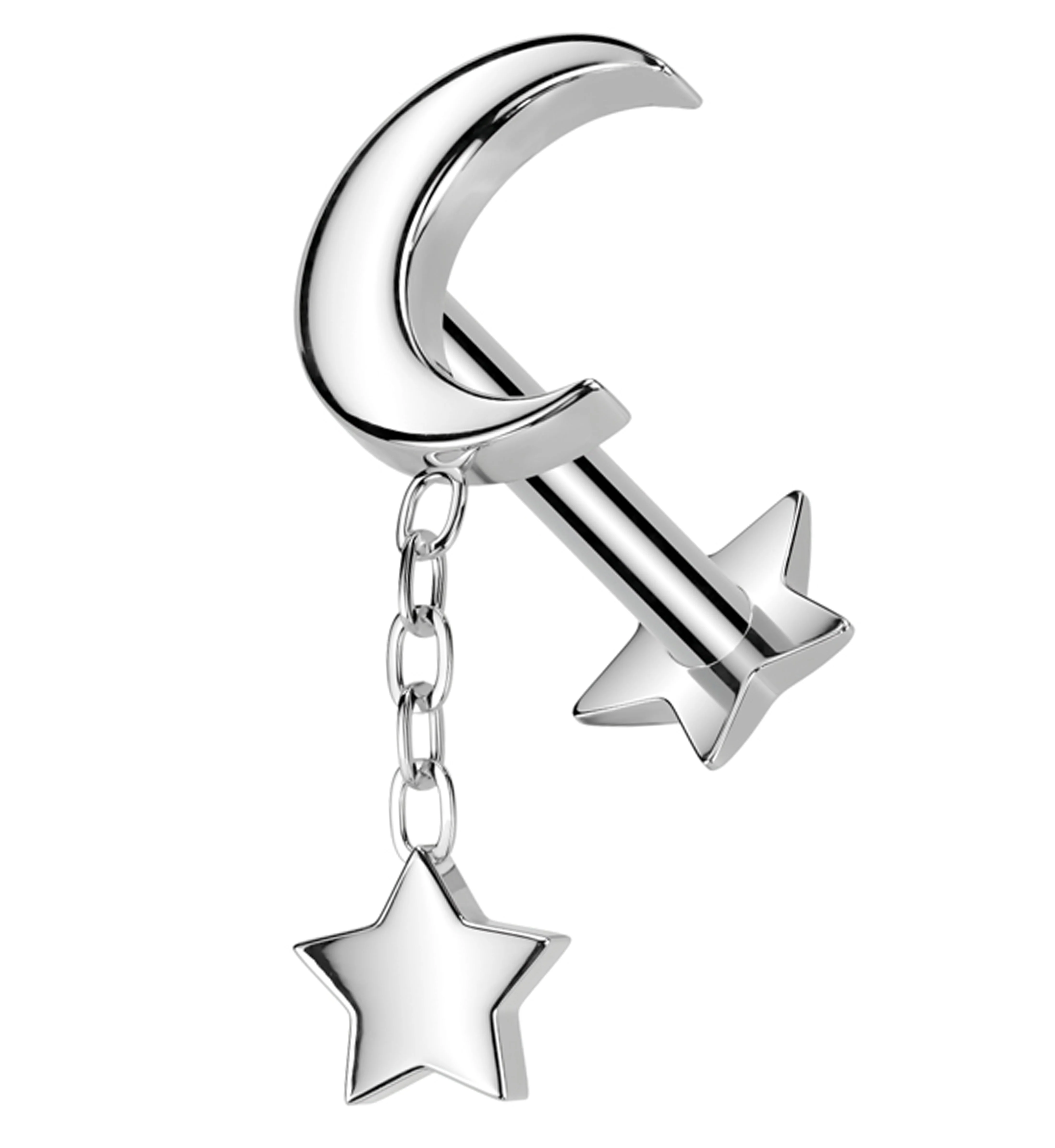 Half Moon Dangle Star Convex Star Back Titanium Threadless Labret - Mrs Treak