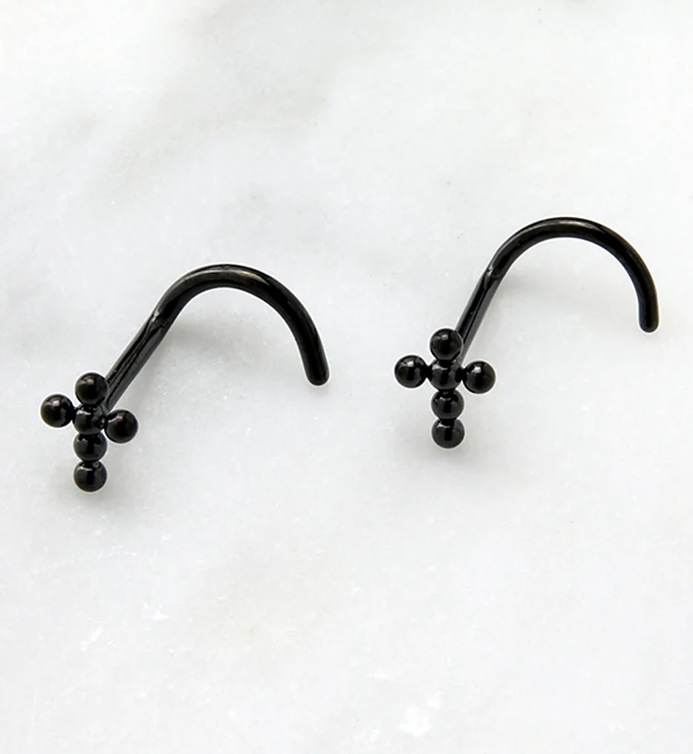 Black PVD Beaded Cross Titanium Nose Screw - Mrs Treak