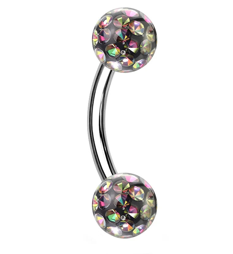 Black Aurora Double Glitterball Stainless Steel Curved Barbell - Mrs Treak