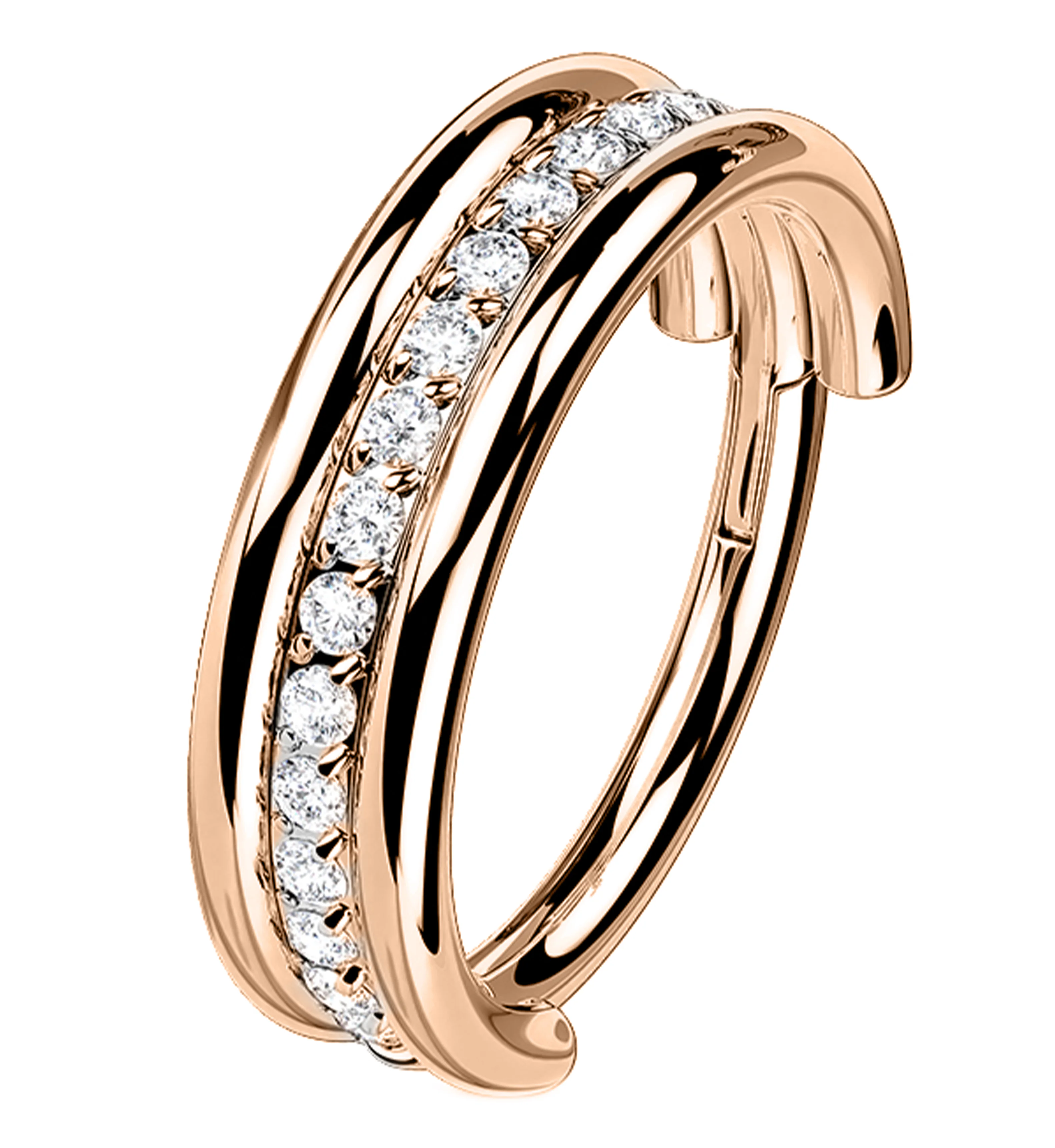 Rose Gold PVD Stacked Core CZ Titanium Hinged Segment Ring - Mrs Treak