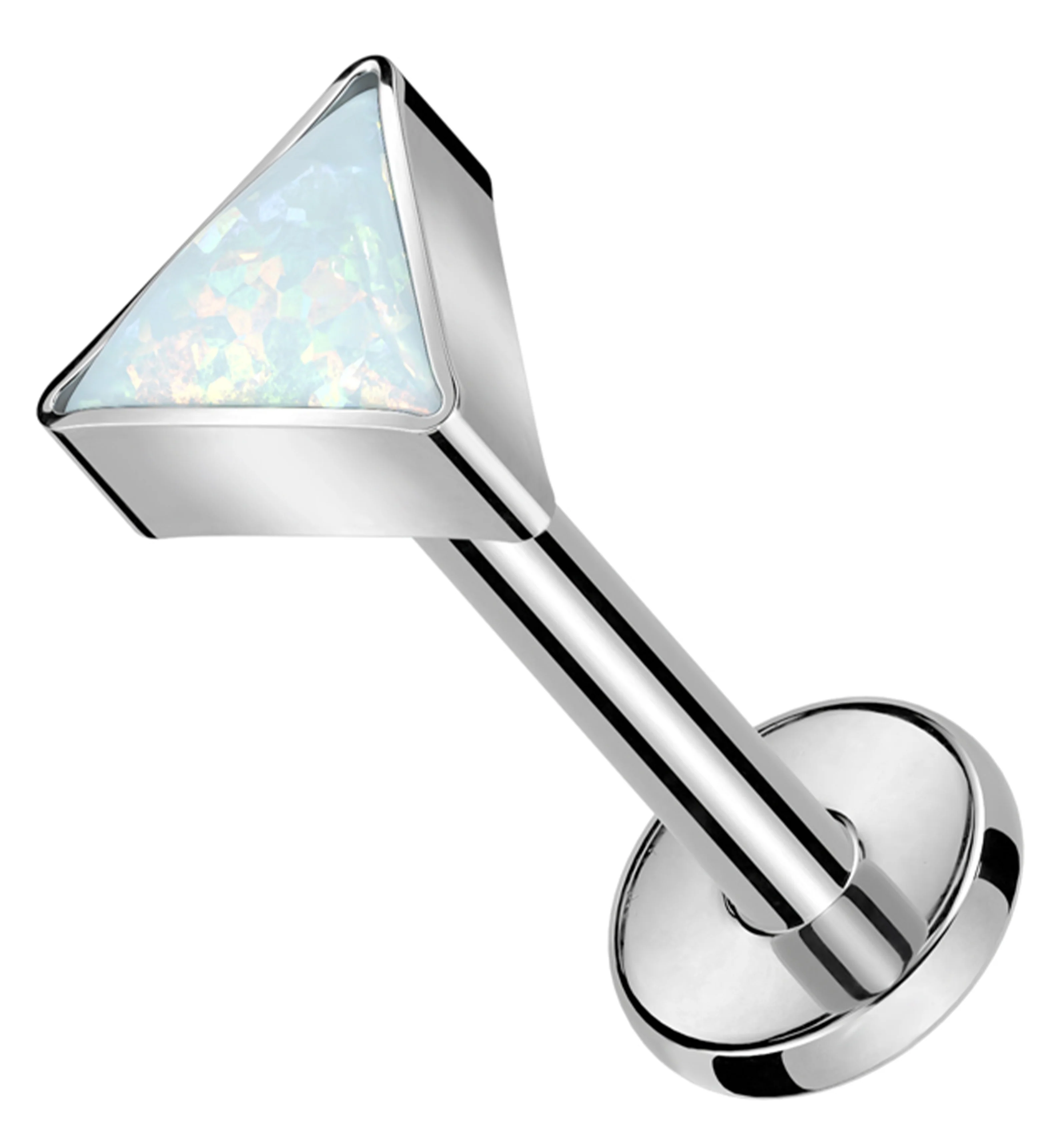 Triangle  White Opalite Internally Threaded Titanium Labret - Mrs Treak