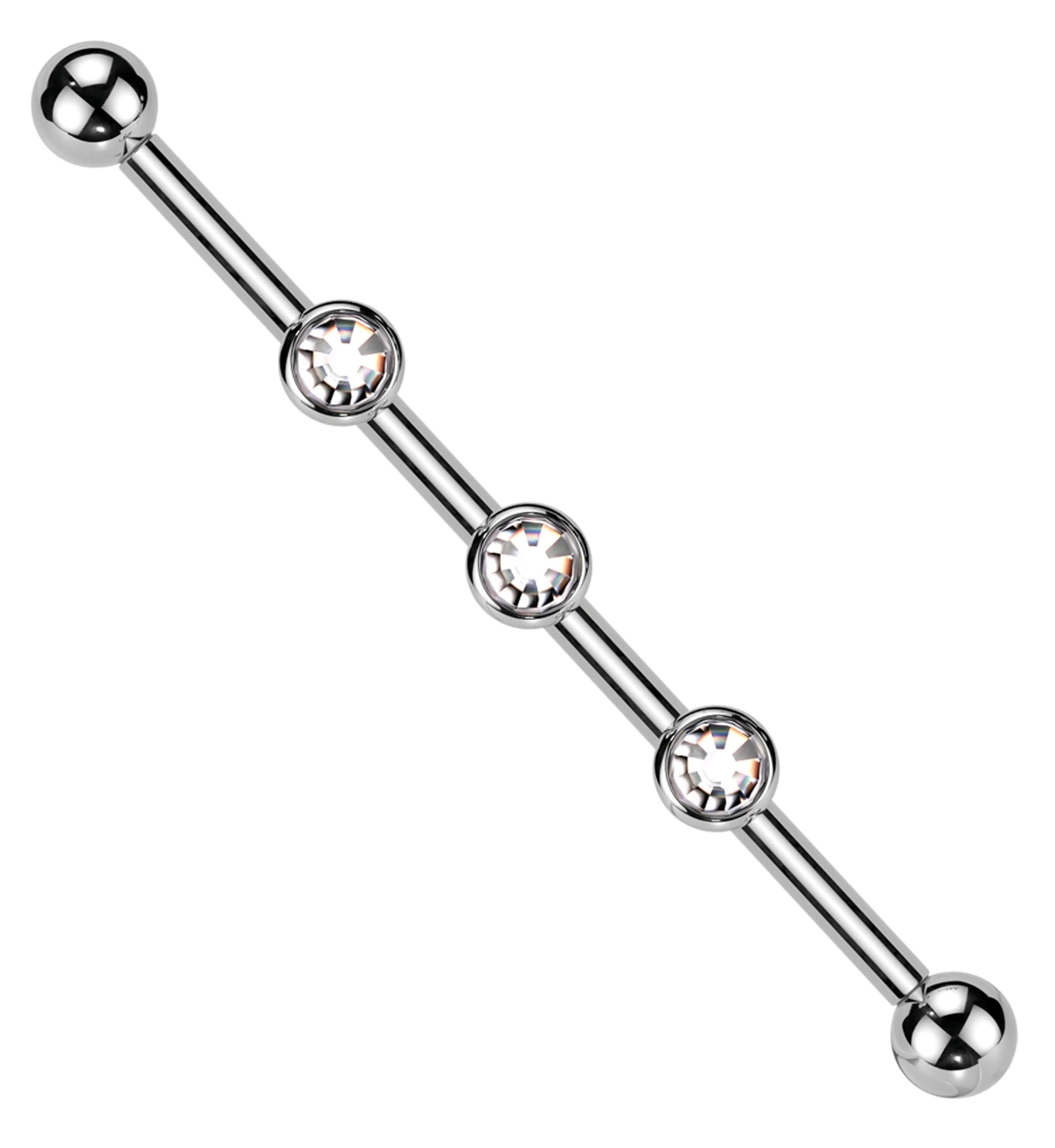 Triple Clear CZ Internally Threaded Titanium Industrial Barbell - Mrs Treak
