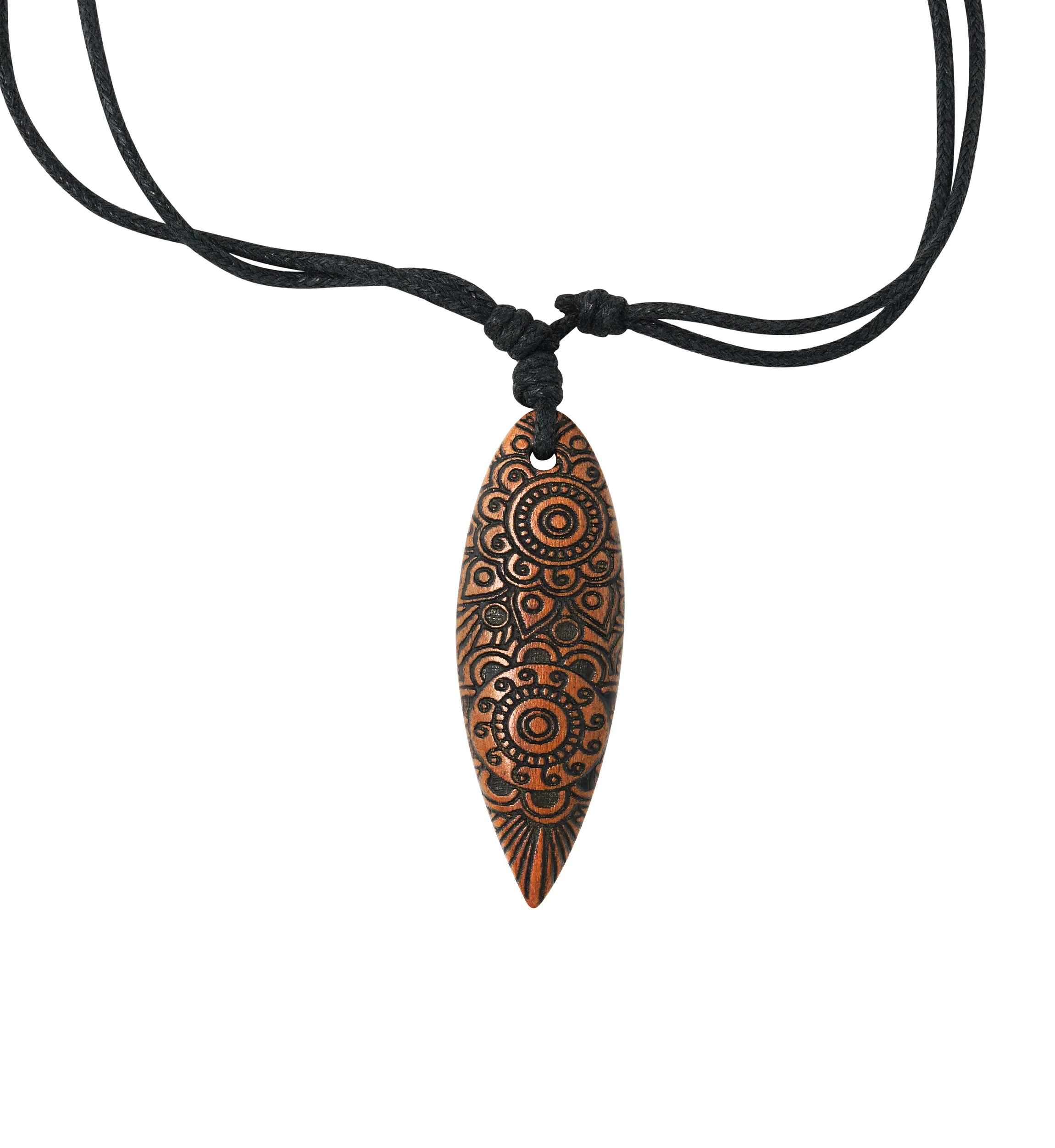 Engraved Floral Pendant Narra Wood Pendant Necklace - Mrs Treak