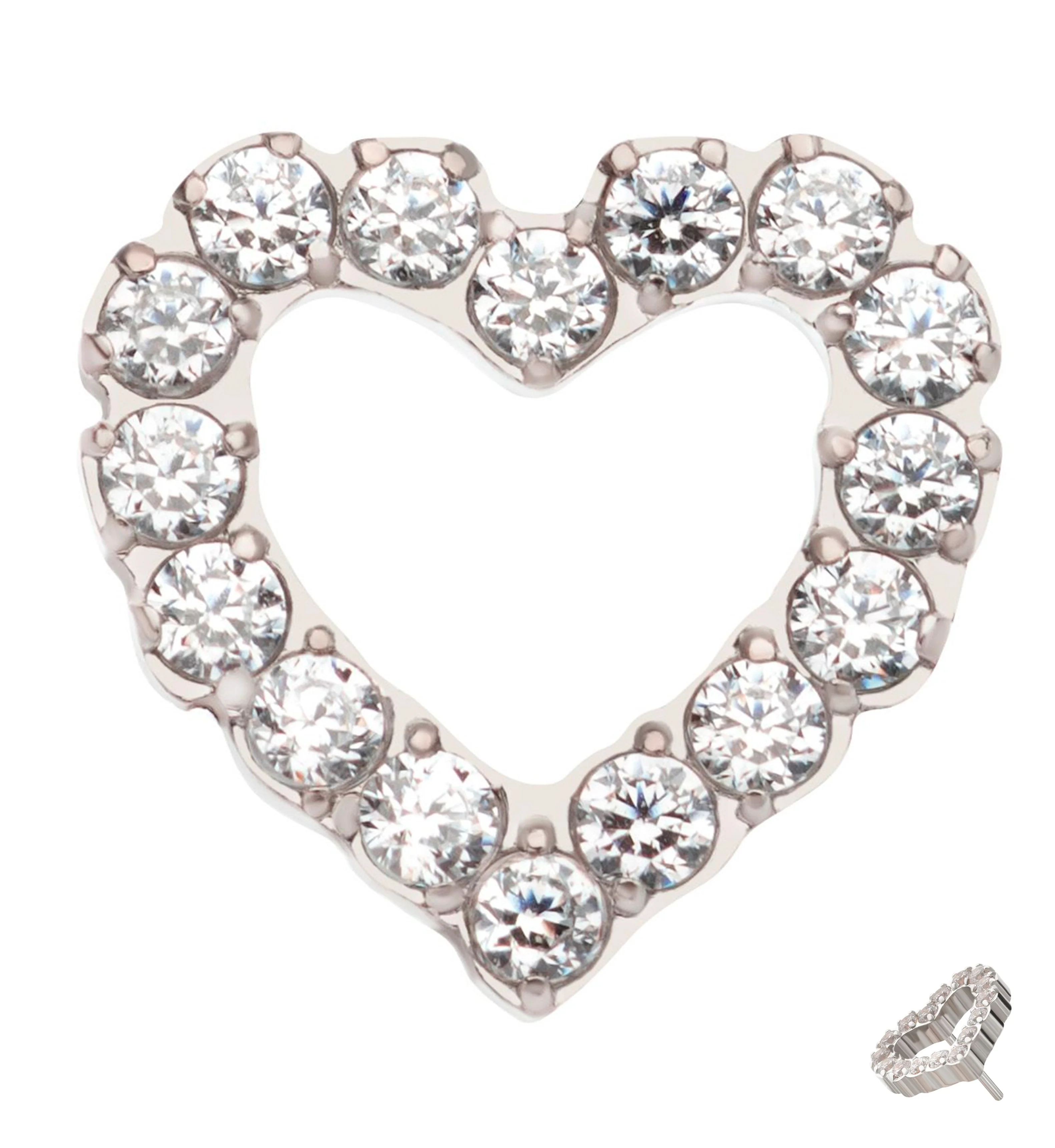 Hollow Heart Clear CZ Titanium Threadless Top - Mrs Treak