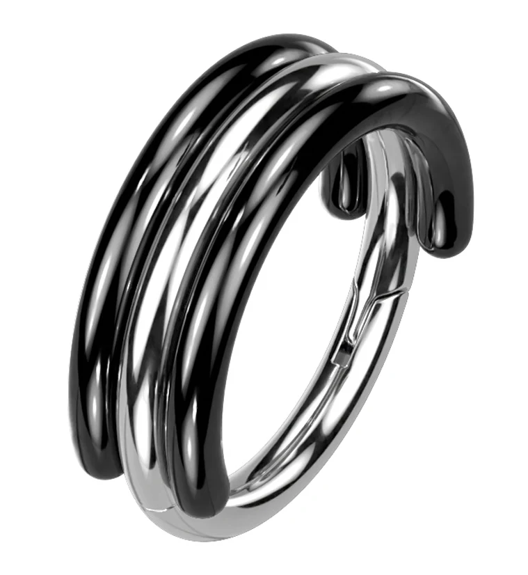 Stacked Black And White Titanium Hinged Segment Ring - Mrs Treak