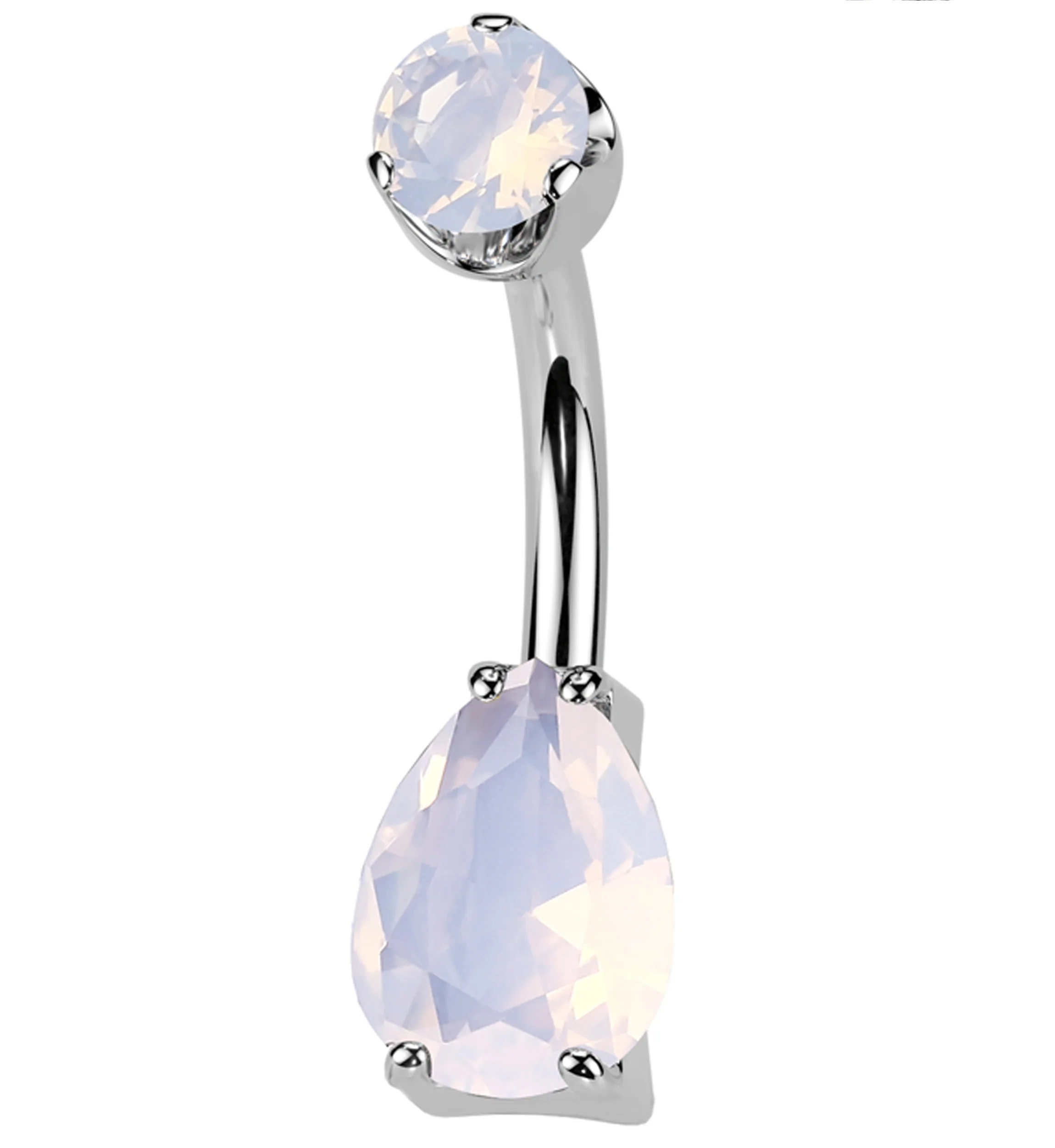 Rose Quartz Teardrop Internally Threaded Titanium Belly Button Ring - Mrs Treak
