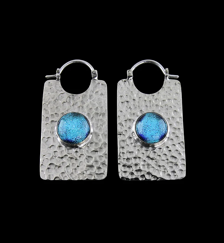 14G Lateral Ocean Dichroic Glass White Brass Hangers - Earrings - Mrs Treak