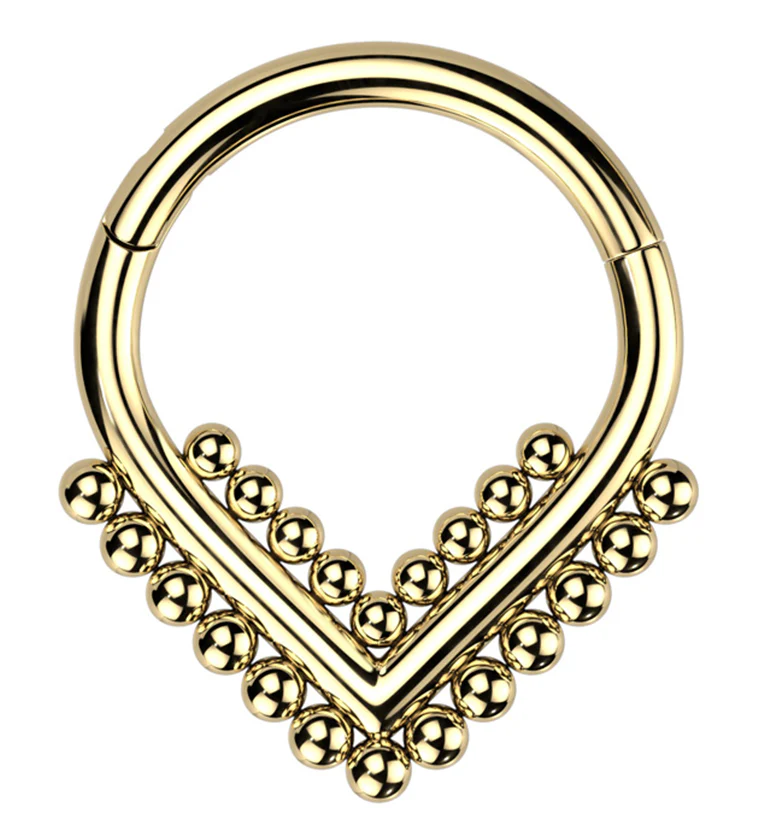 Gold PVD Beaded Point Titanium Hinged Segment Ring - Mrs Treak
