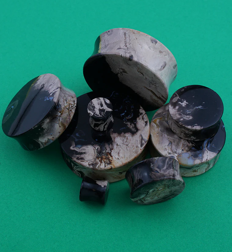 Black Flame Petrified Palm Root Plugs - Mrs Treak