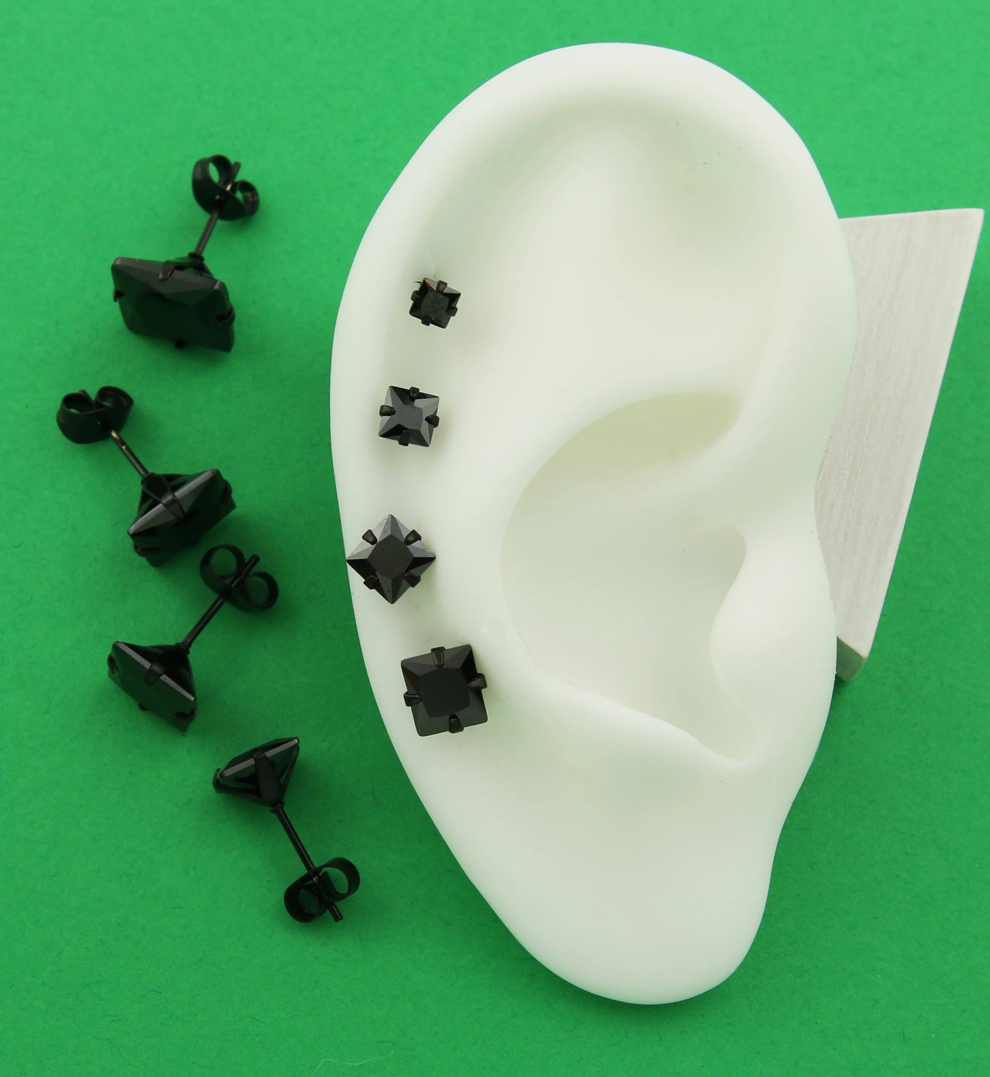 Black PVD Square Black CZ Stainless Steel Stud Earrings - Mrs Treak