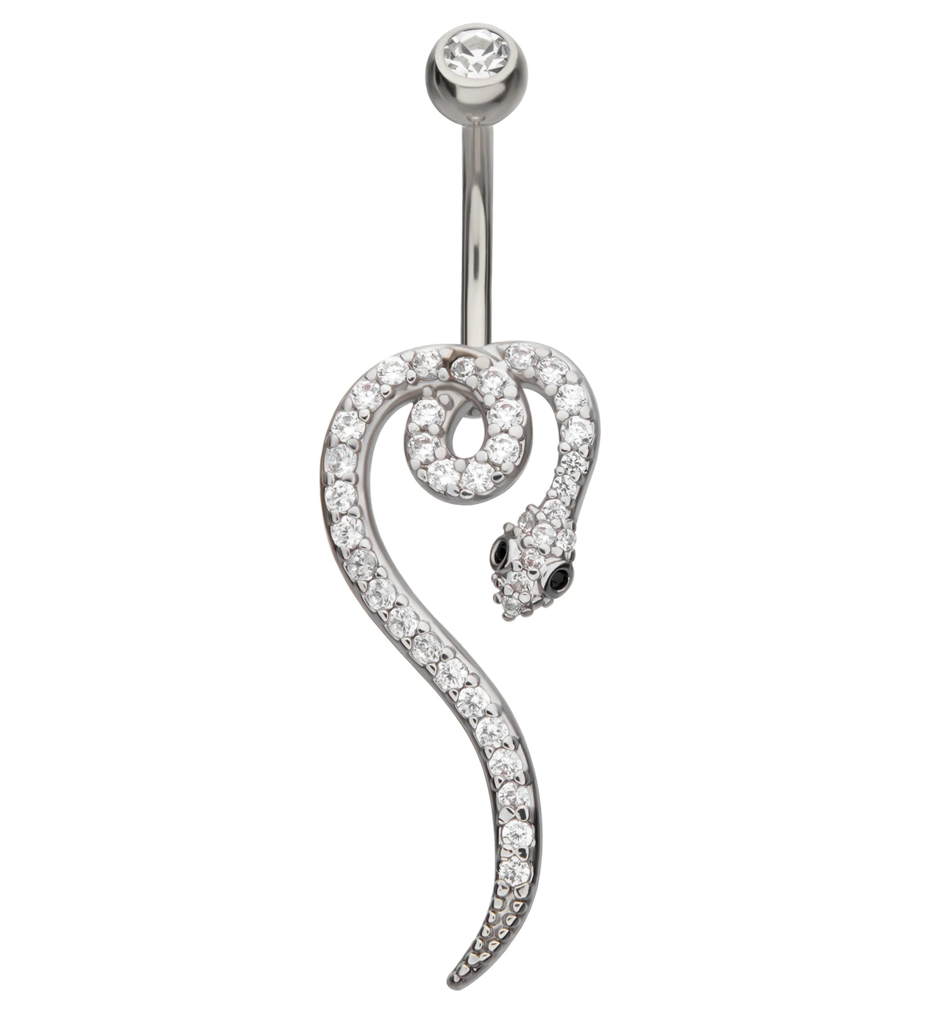Snake Slither Clear CZ Stainless Steel Belly Button Ring - Mrs Treak