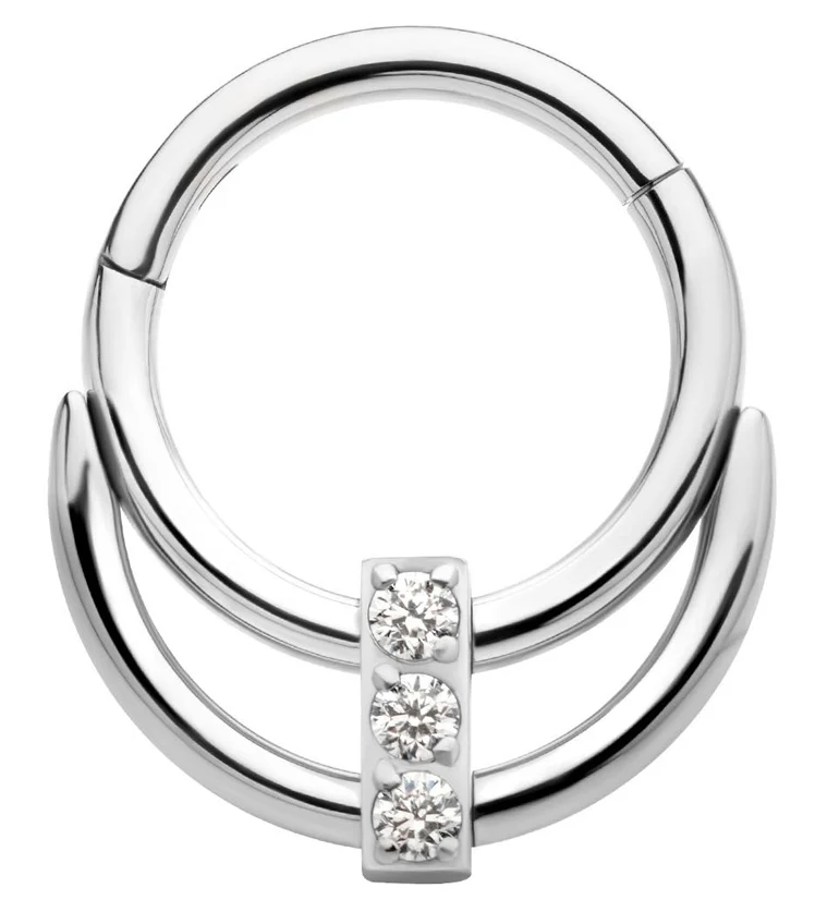 Double Hoop Triple CZ Line Titanium Hinged Segment Ring - Mrs Treak