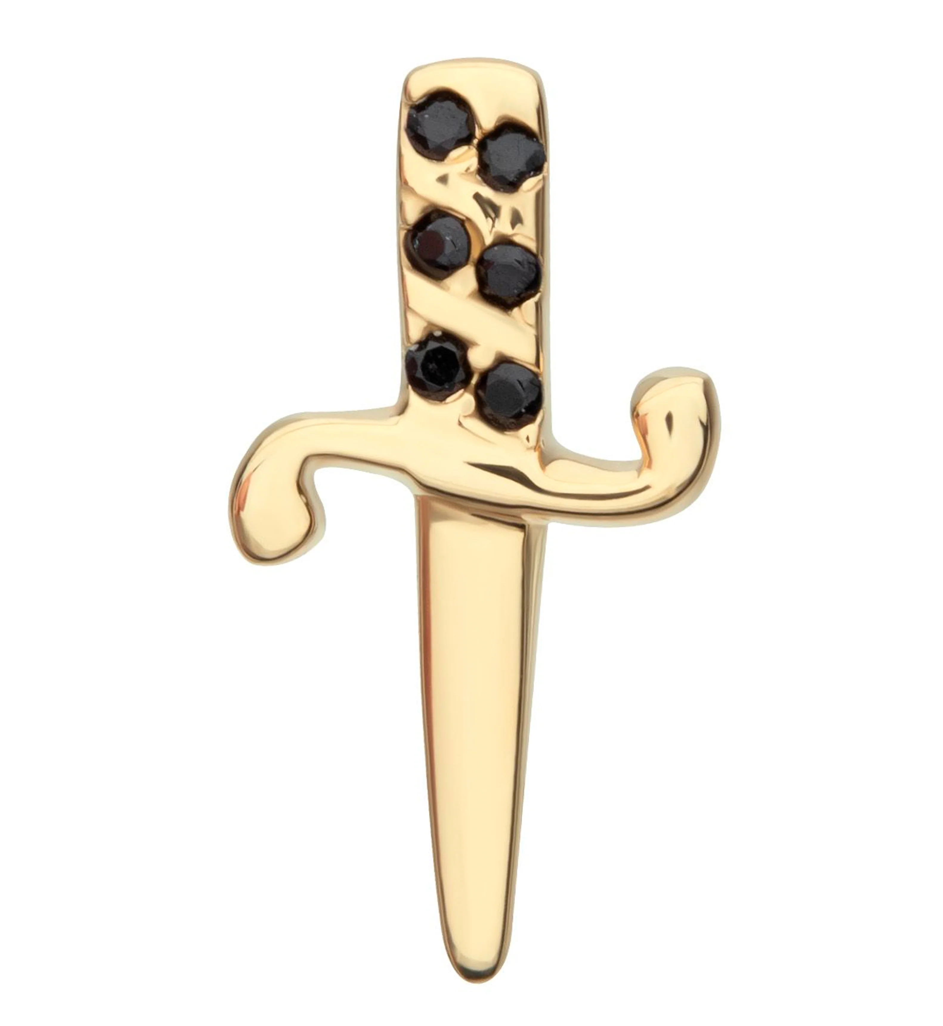 14kt Gold Dagger Black CZ Threadless Top - Mrs Treak