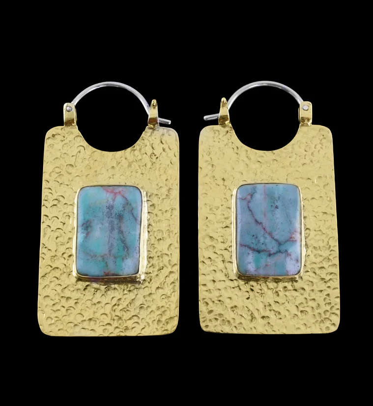14G Obverse Chrysocolla Stone Brass Hangers - Earrings - Mrs Treak