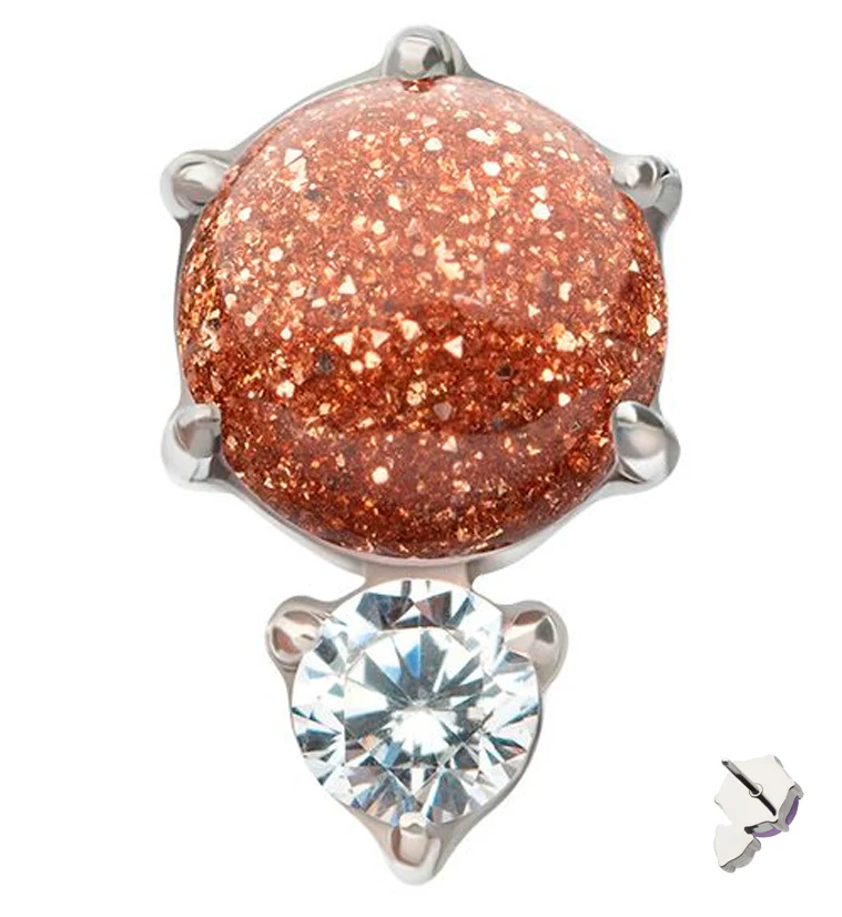 Gold Sandstone Drop Clear CZ Titanium Threadless Top - Mrs Treak