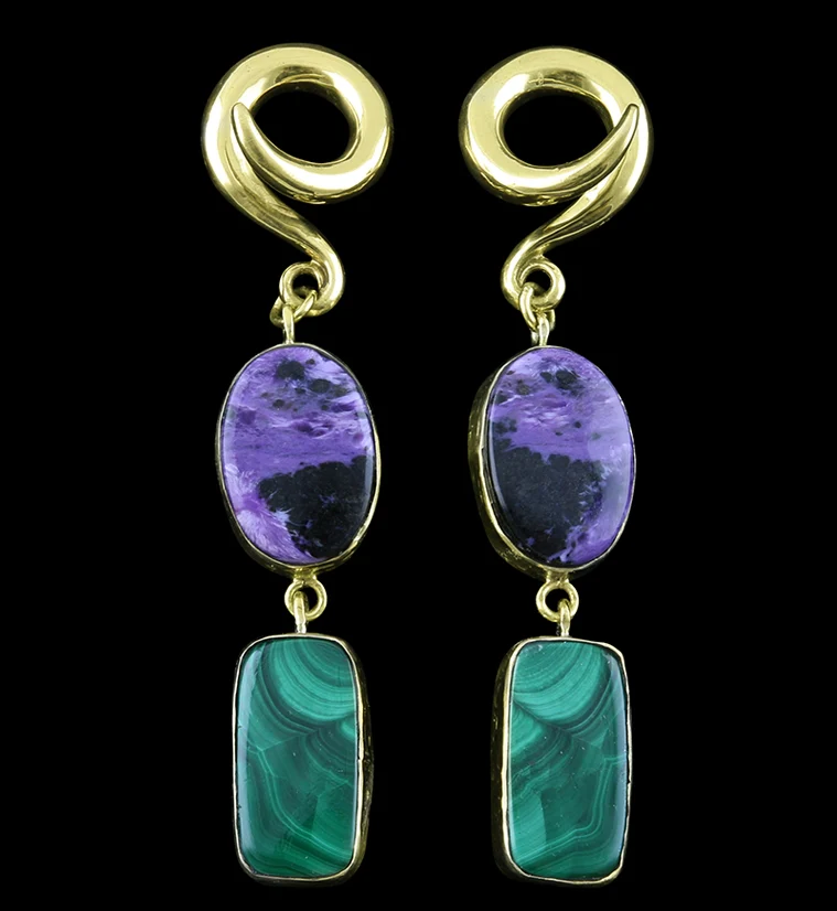 Charoite X Malachite Stone Ear Weights - Mrs Treak