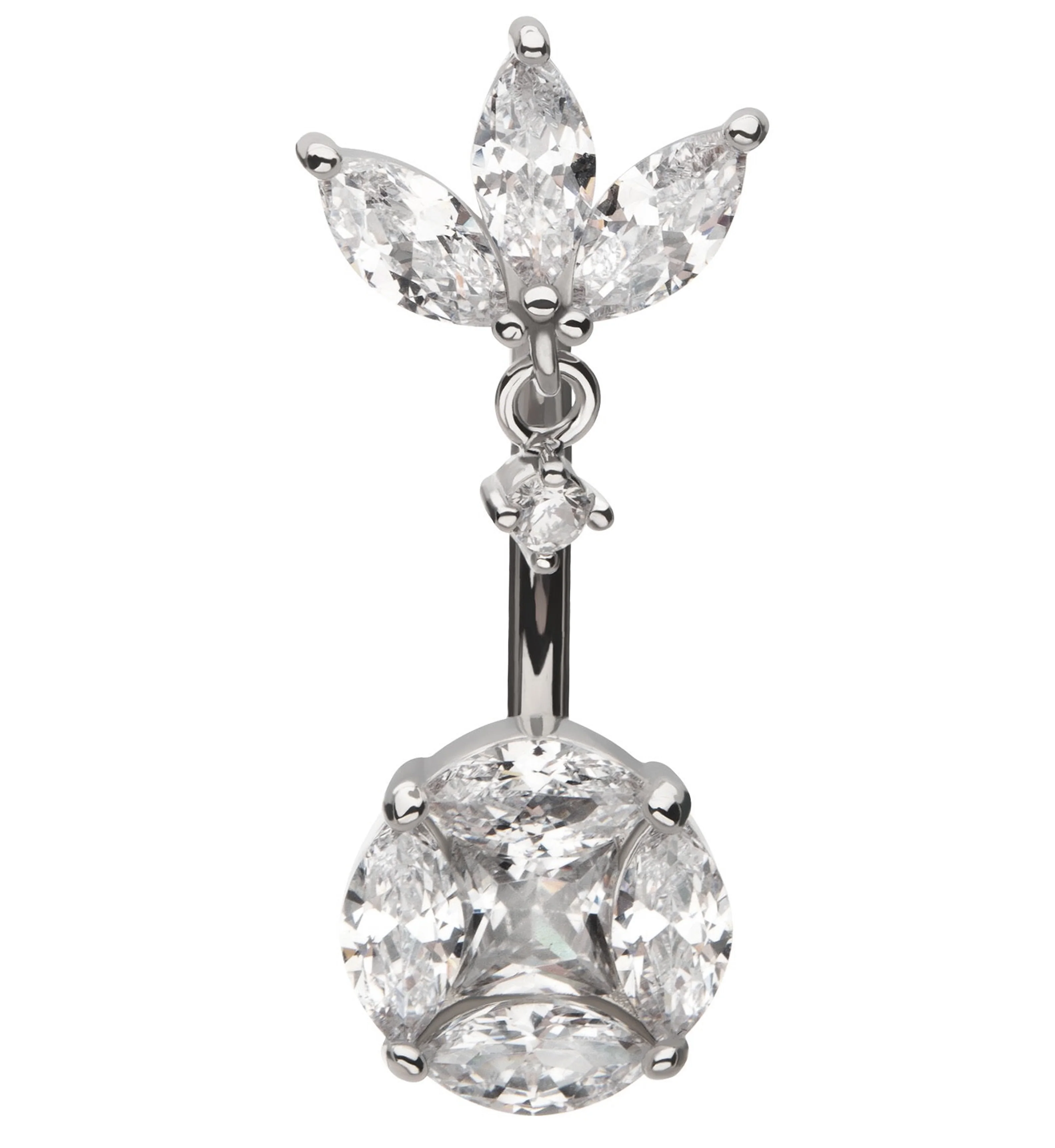 Caldera Sepal Clear CZ Stainless Steel Belly Button Ring - Mrs Treak