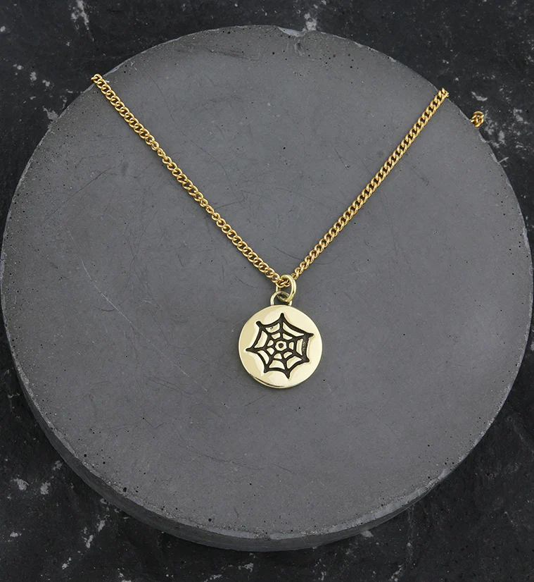 Spiderweb Brass Charm Necklace - Mrs Treak