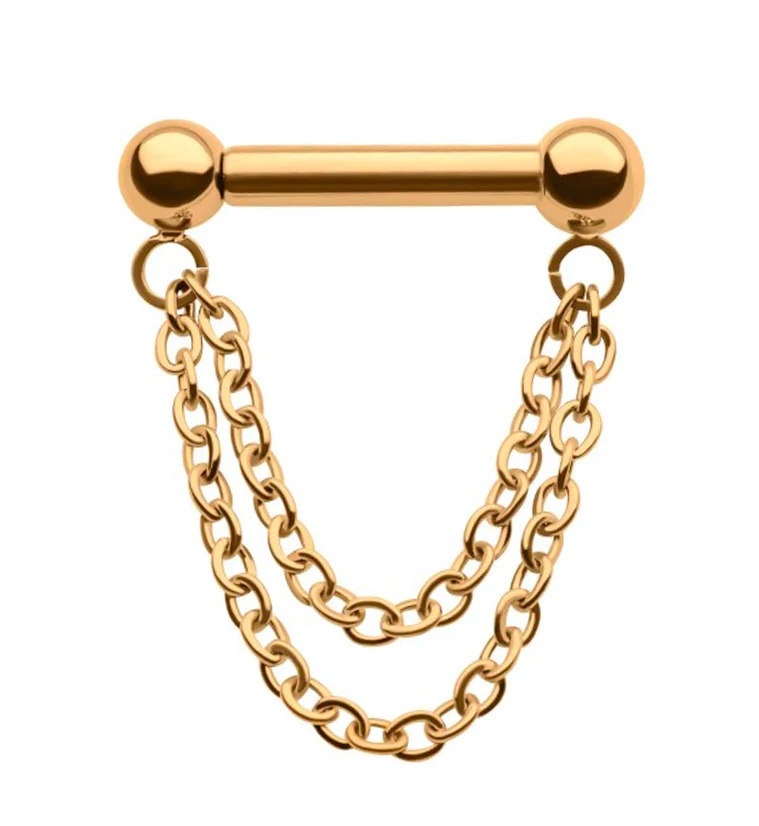 24kt Gold PVD Double Dangle Chain Threadless Barbell - Mrs Treak