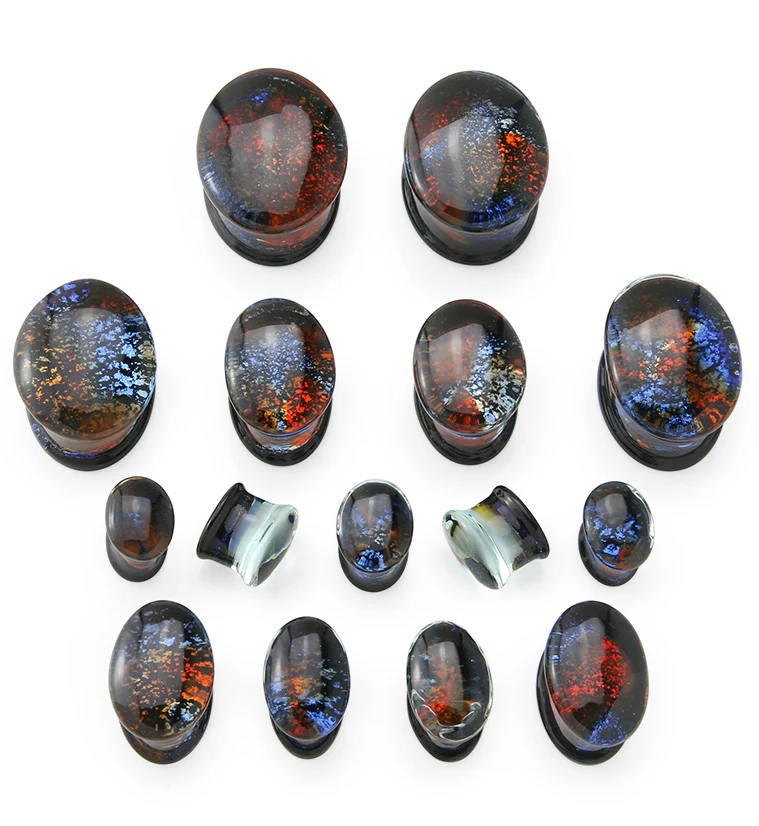 Oval Campfire Dichroic Glass Double Flare Plugs - Mrs Treak