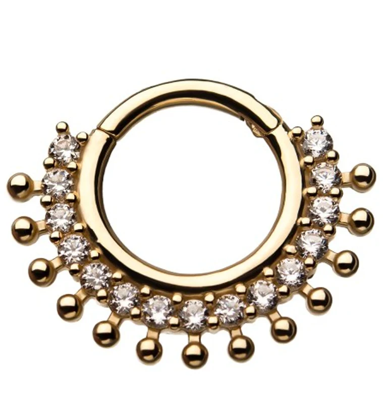 14kt Gold Particle Prong CZ Hinged Segment Ring - Mrs Treak