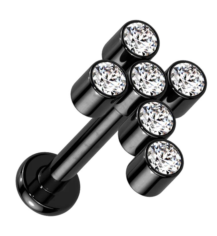 Black PVD Cross CZ Titanium Internally Threaded Labret - Mrs Treak
