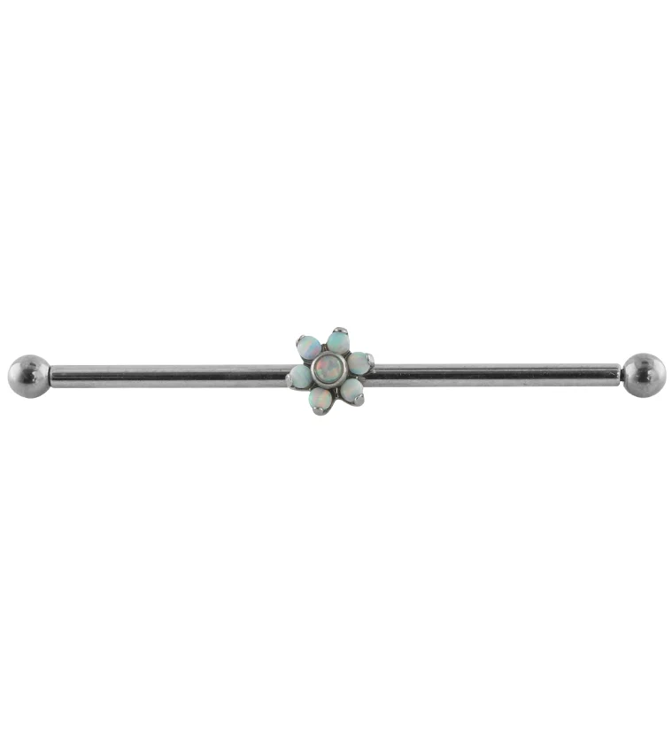 Opalite Flower Titanium Industrial Barbell - Mrs Treak