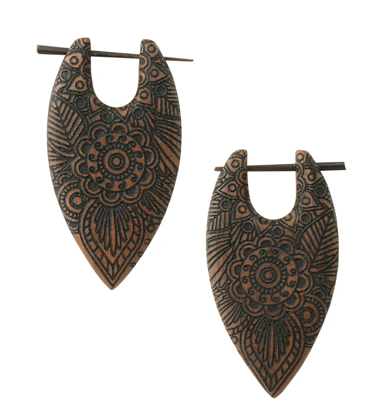 Flower Sun Saba Wood Point Earrings - Mrs Treak