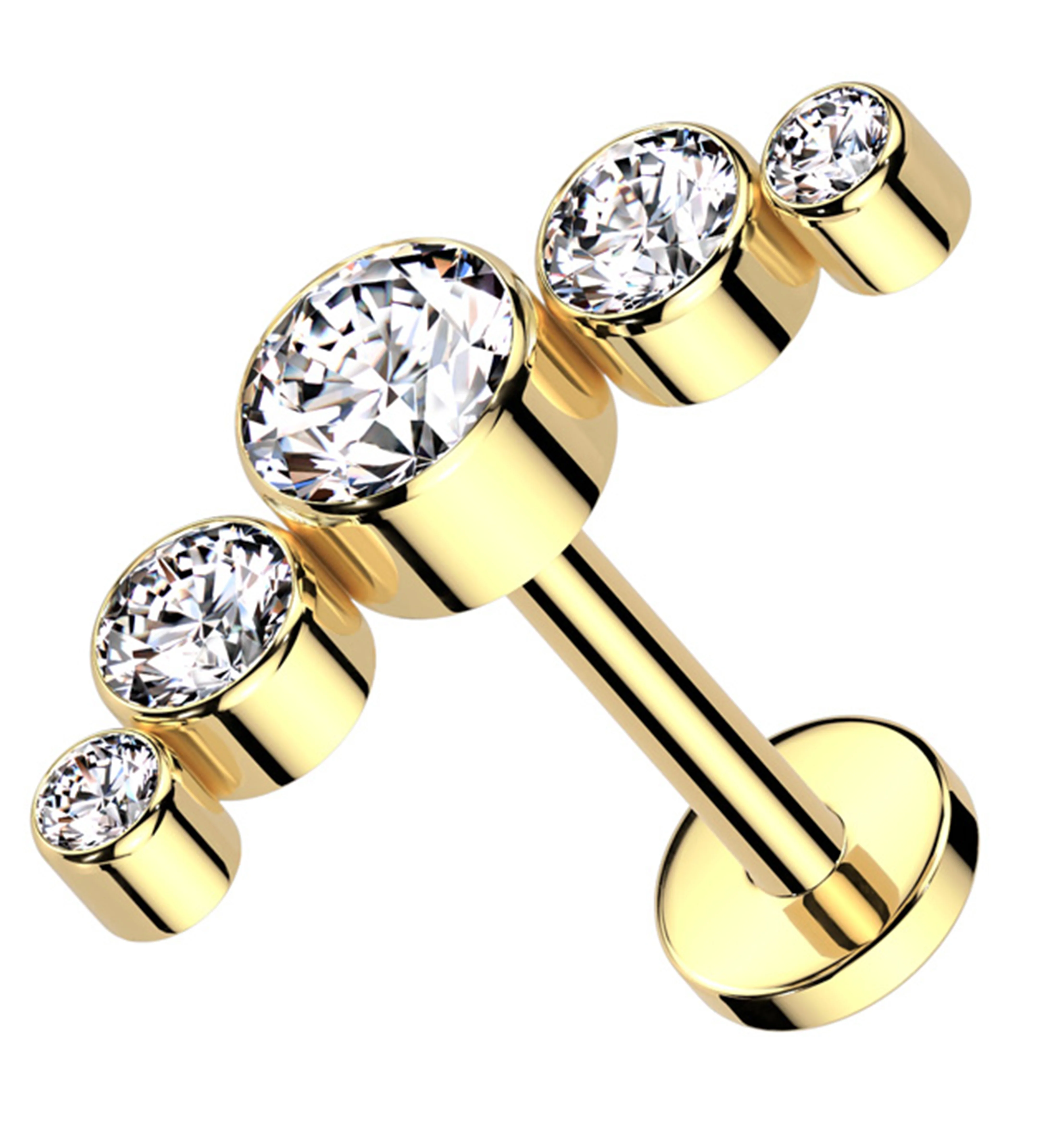 Gold PVD Arch Clear CZ Titanium Threadless Labret - Mrs Treak