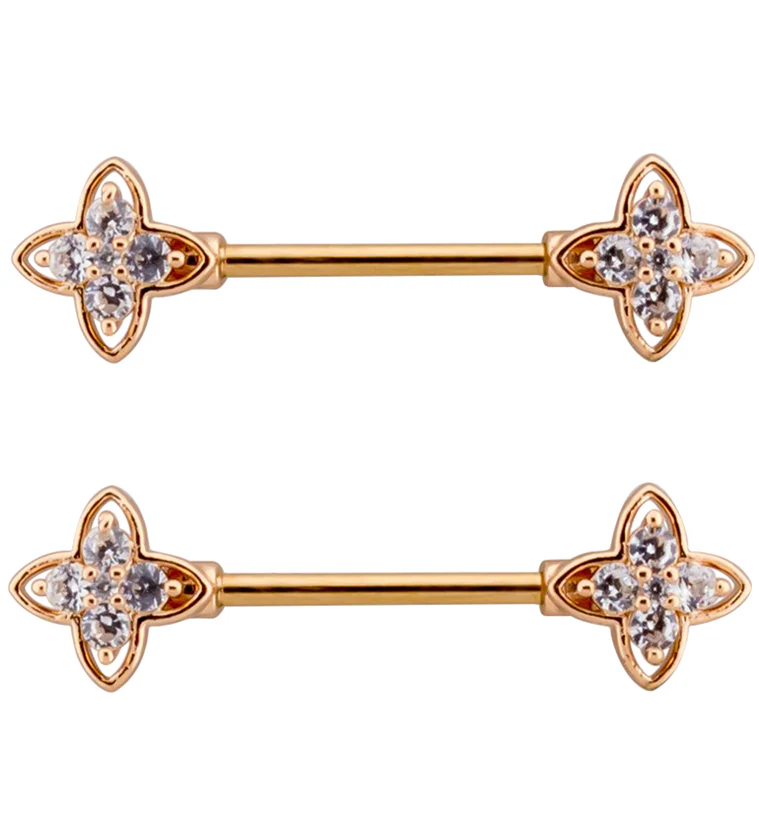 Rose Gold PVD Compass Star CZ Stainless Steel Nipple Barbell - Mrs Treak