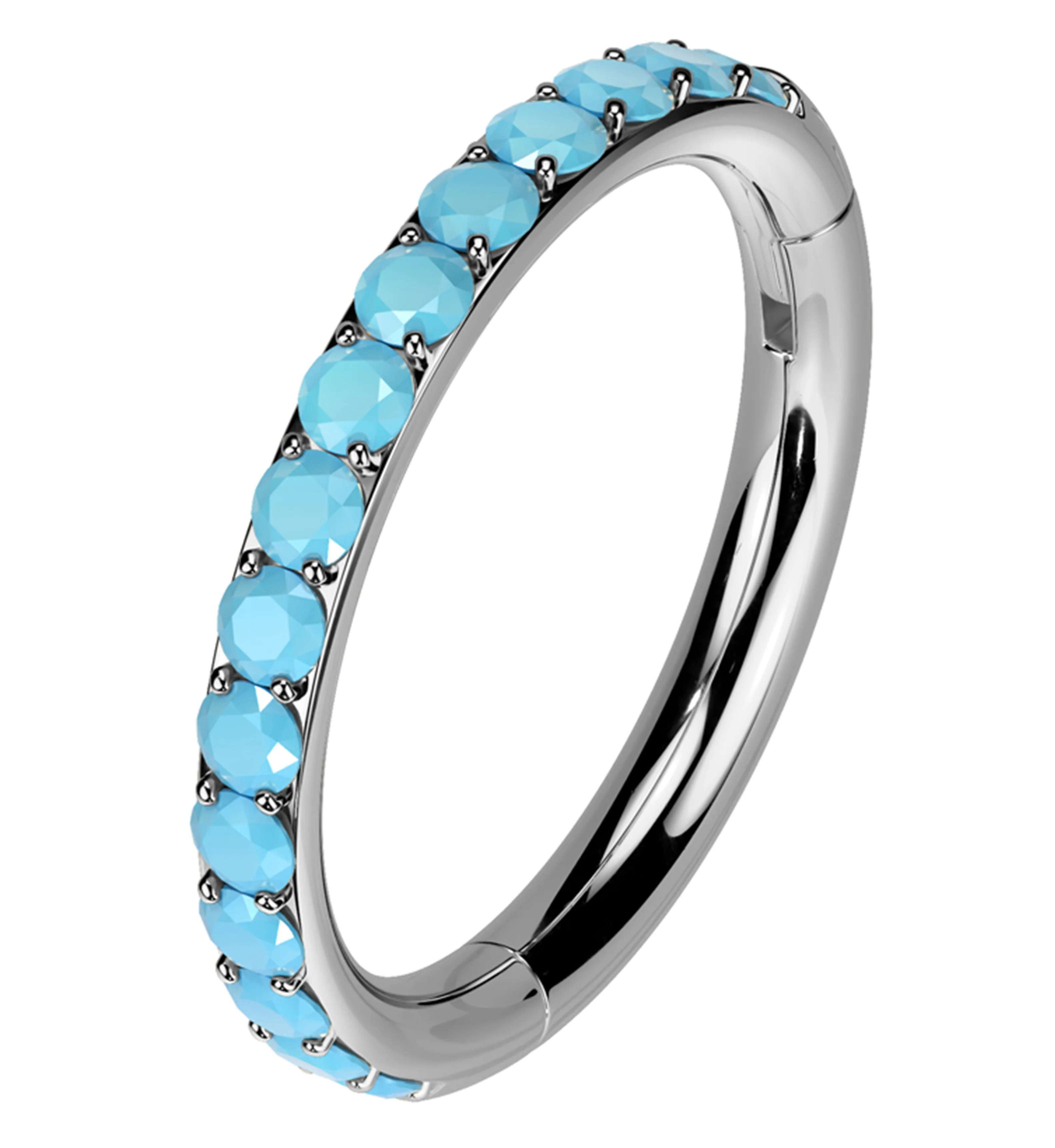 Side Facing Turquoise Row Titanium Hinged Segment Ring - Mrs Treak