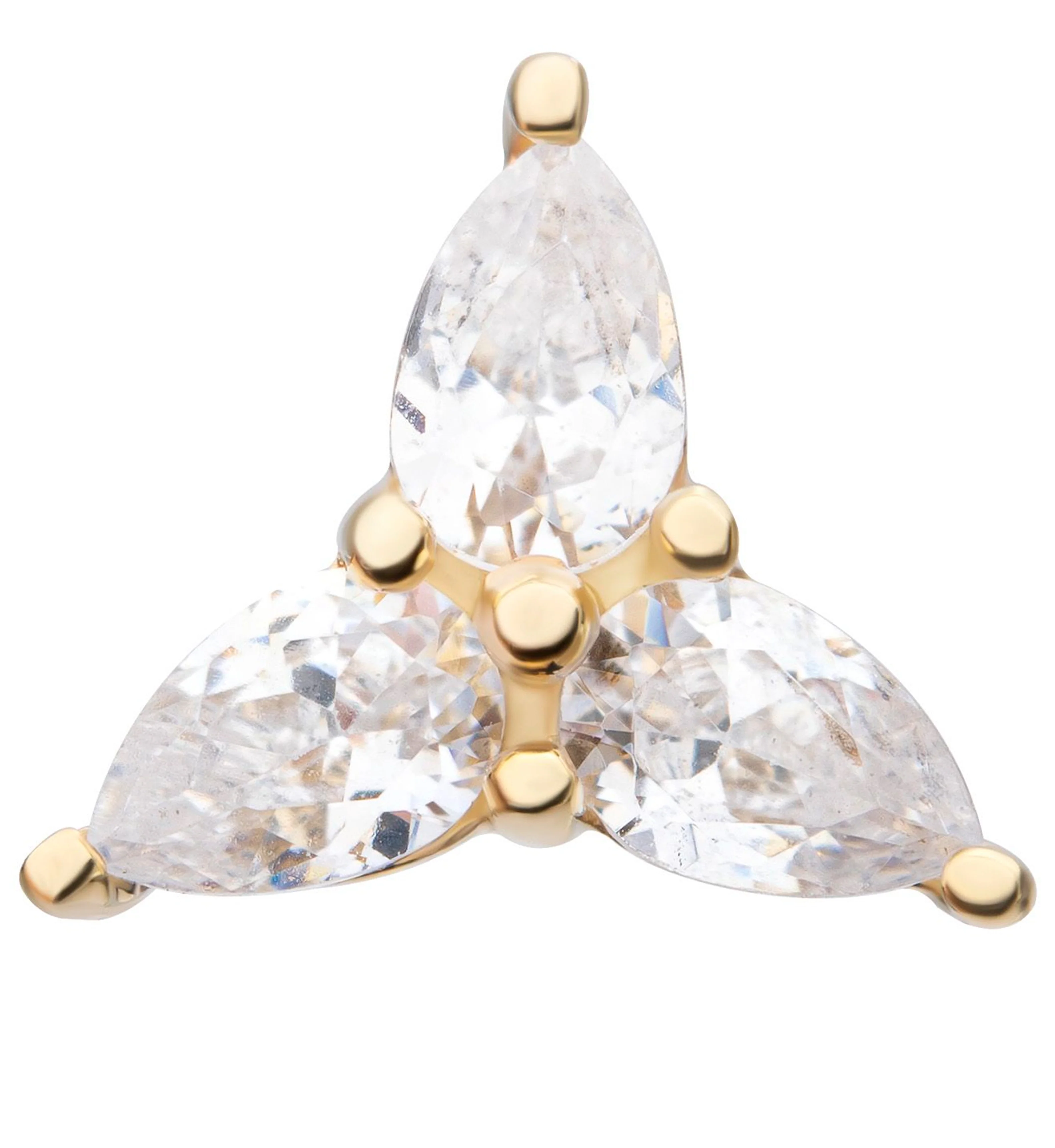 14kt Gold Trinity Teardrop Clear CZ Threadless Top - Mrs Treak