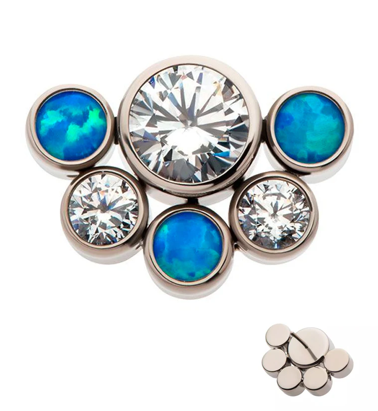 Hexad Blue Opalite Clear CZ Threadless Titanium Top - Mrs Treak