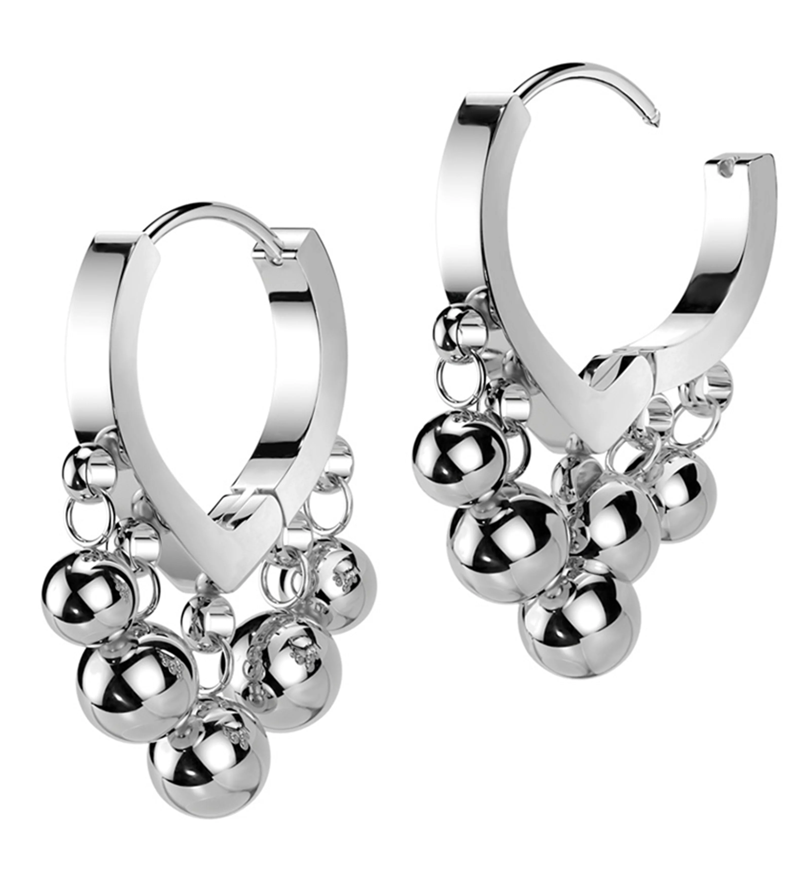 Dangle Beads Stainless Steel Hinged Hoop Earrings - Mrs Treak