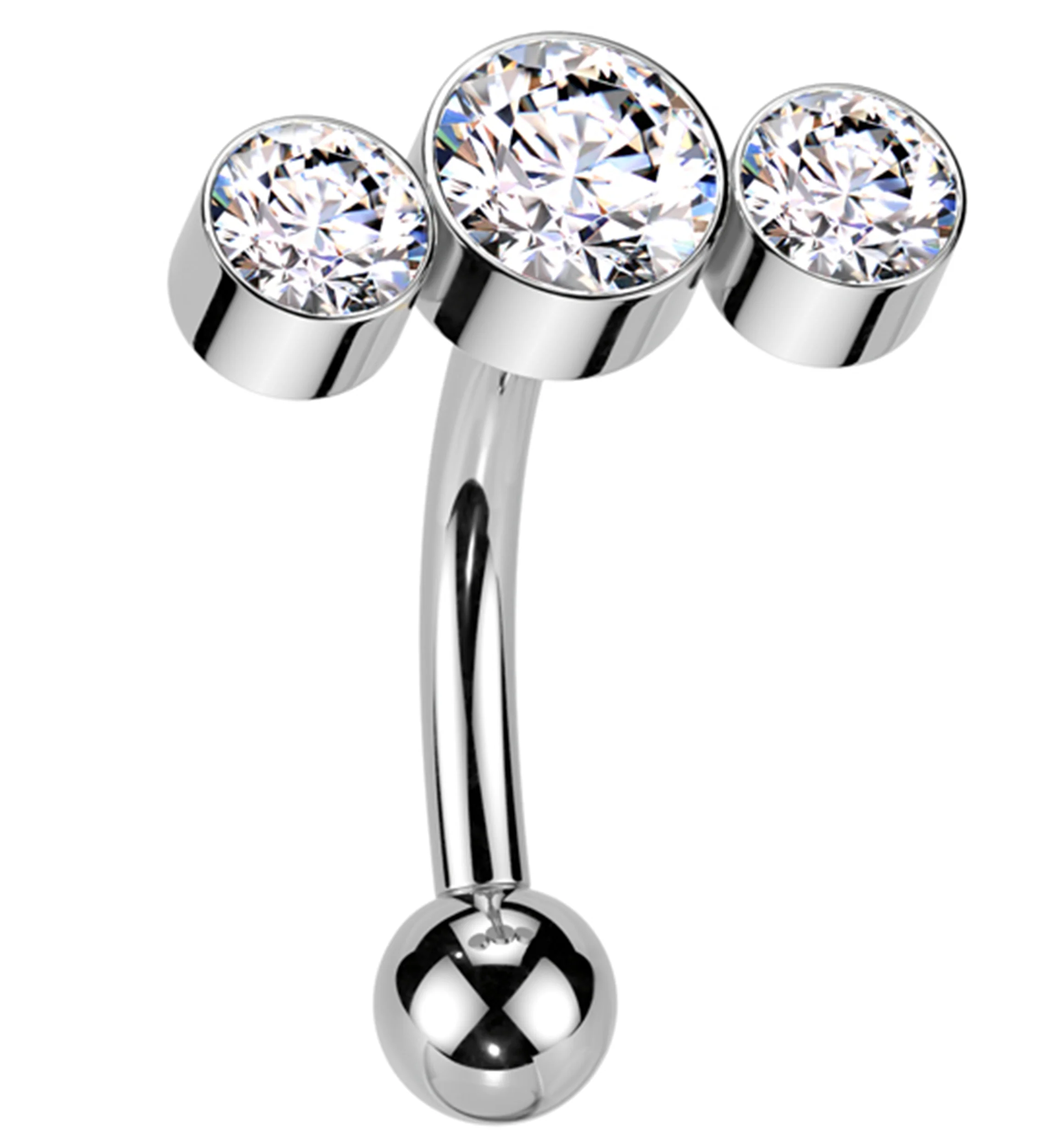 Curve Triple Clear CZ Threadless Titanium Curved Barbell - Mrs Treak