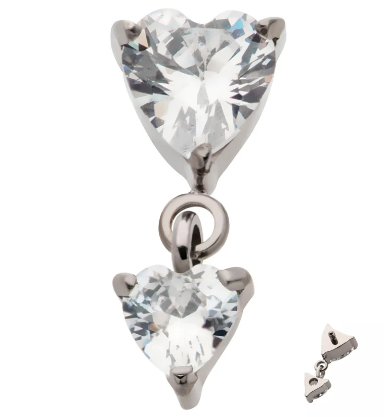 Double Heart Dangle CZ Internally Threaded Titanium Top - Mrs Treak