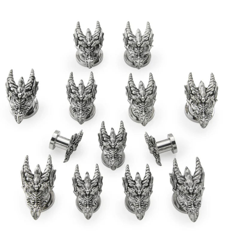 Dragon Head Stainless Steel Tunnel Plugs - Mrs Treak