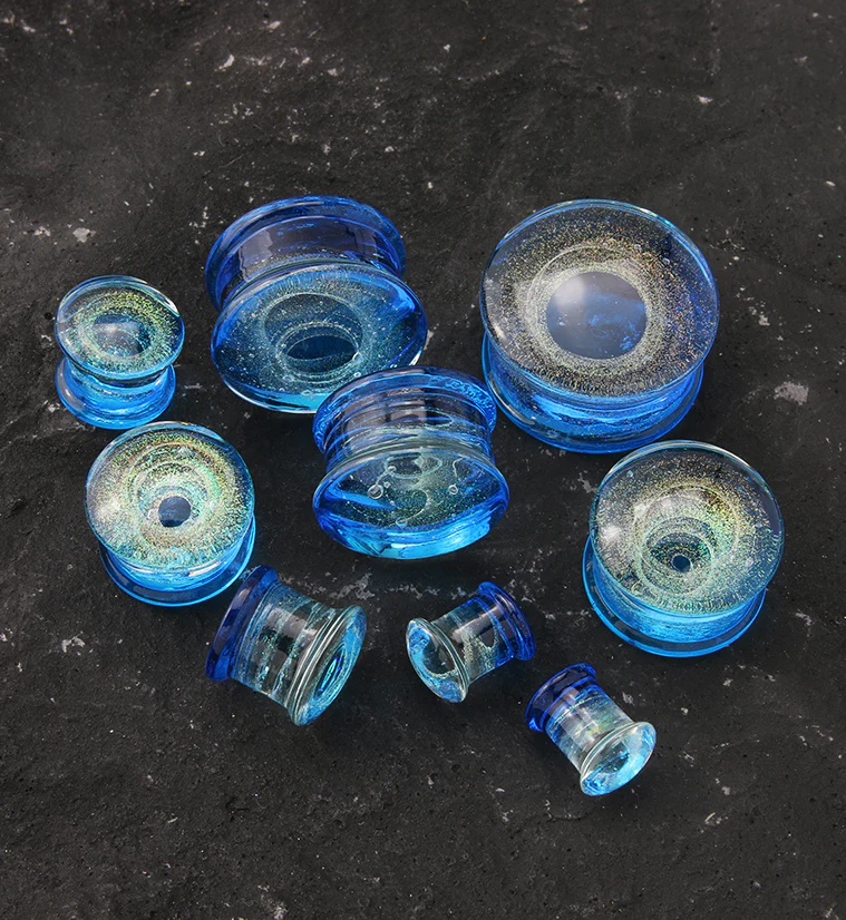 Blue Interstellar Glass Double Flare Plugs - Mrs Treak